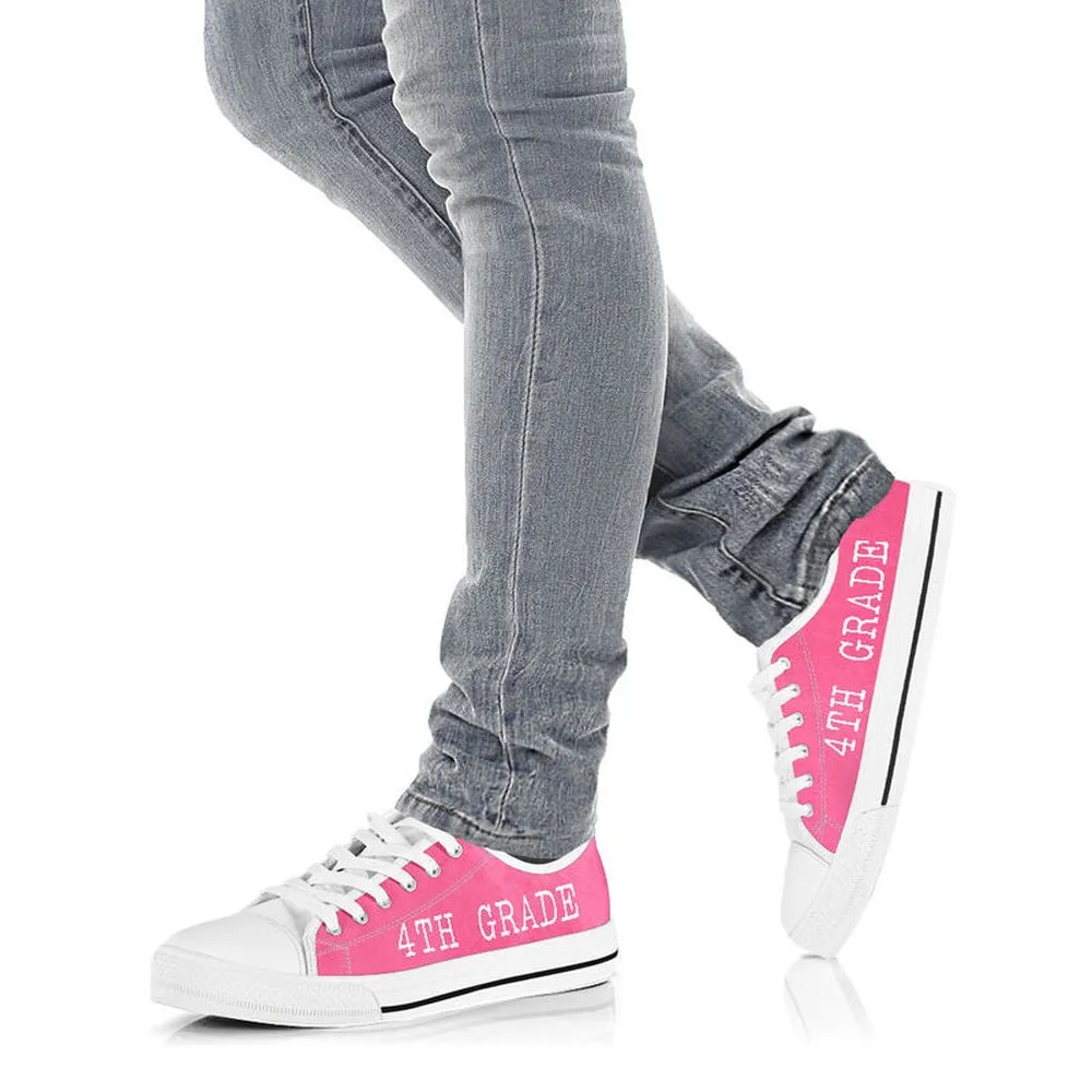 4Th Grade Strong Pink White Shoes, Teacher Shoes, Low Top Sneakers