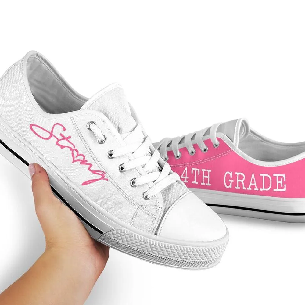 4Th Grade Strong Pink White Shoes, Teacher Shoes, Low Top Sneakers