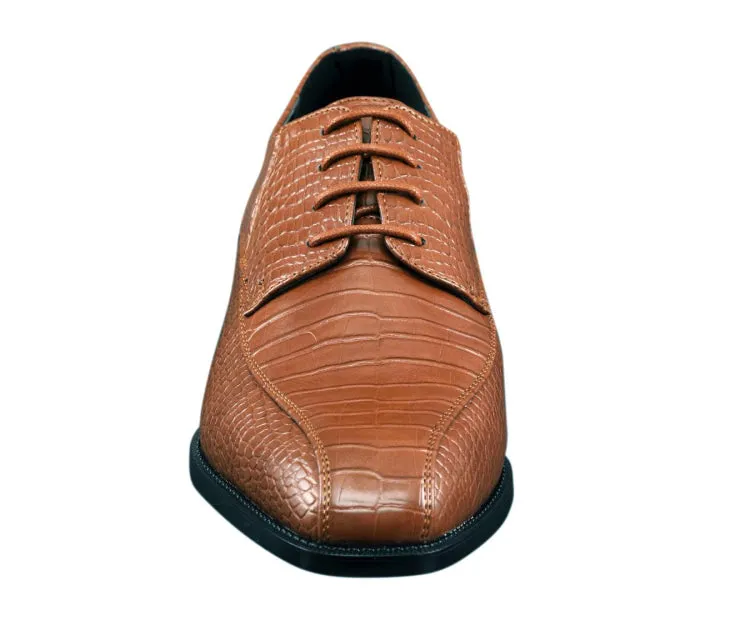 Amali Harvey Men's Cognac Crocodile Leather Oxford Shoes