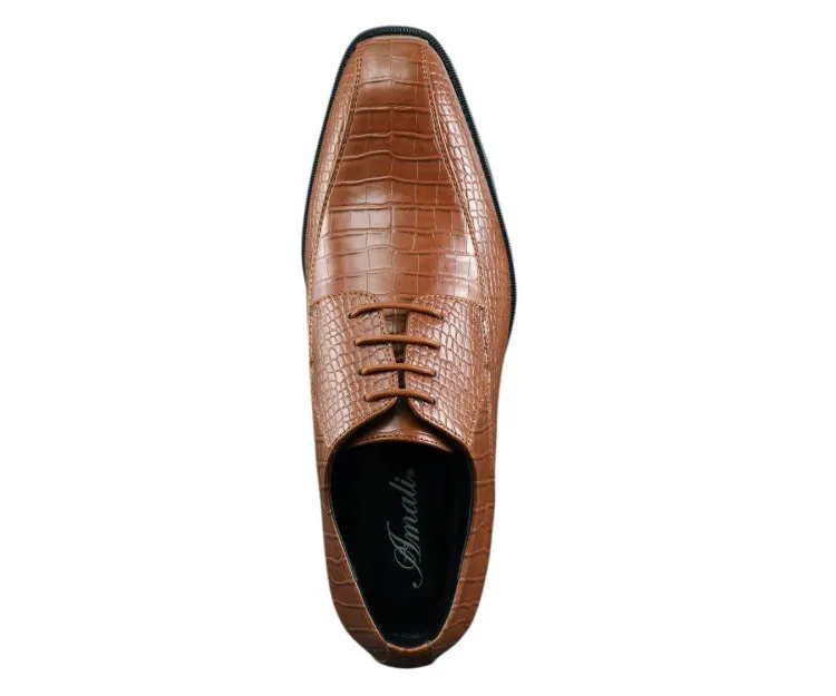Amali Harvey Men's Cognac Crocodile Leather Oxford Shoes
