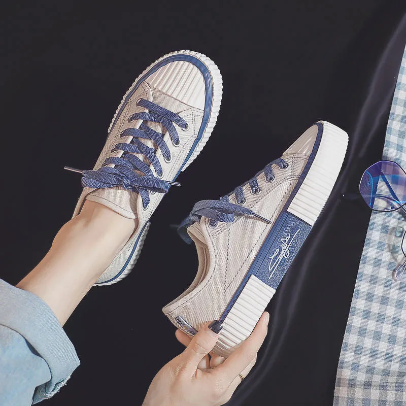 Amozae-  Low-cut Canvas Shoes for Women 2024 Autumn New Fashion Vulcanized Shoes female Flats Casual Sneakers Lace-Up Little White Shoes