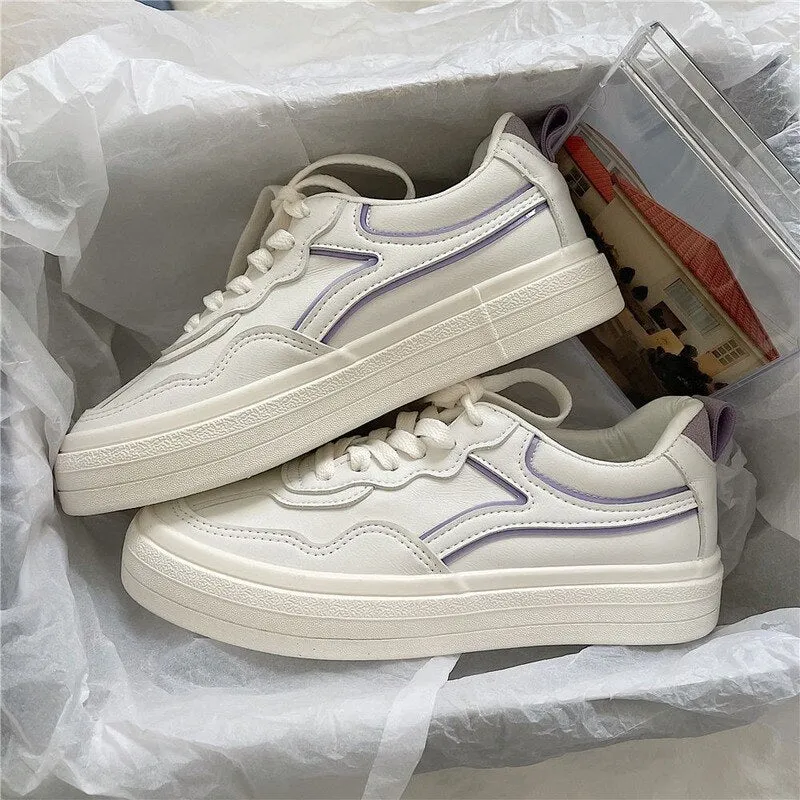 Amozae New Sneakers White Autumn Spring Women Sports Shoes Tennis Korean Flat Platform Vulcanize Rubber Casual Running Basket