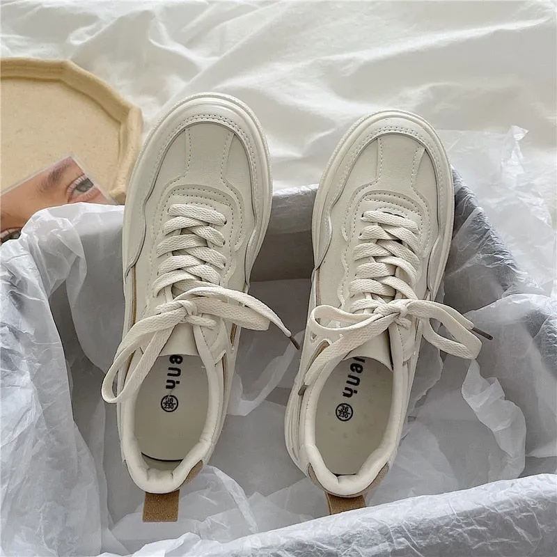 Amozae New Sneakers White Autumn Spring Women Sports Shoes Tennis Korean Flat Platform Vulcanize Rubber Casual Running Basket