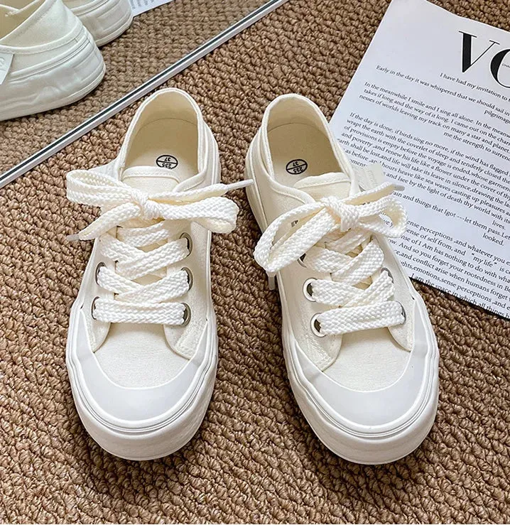 binfenxie  -  Canvas Shoes Women Platform Sneakers Ins Fashion Designer Female Vulcanize Shoes Round Toe Flat Shoe Low-top Casual Ladies Shoes