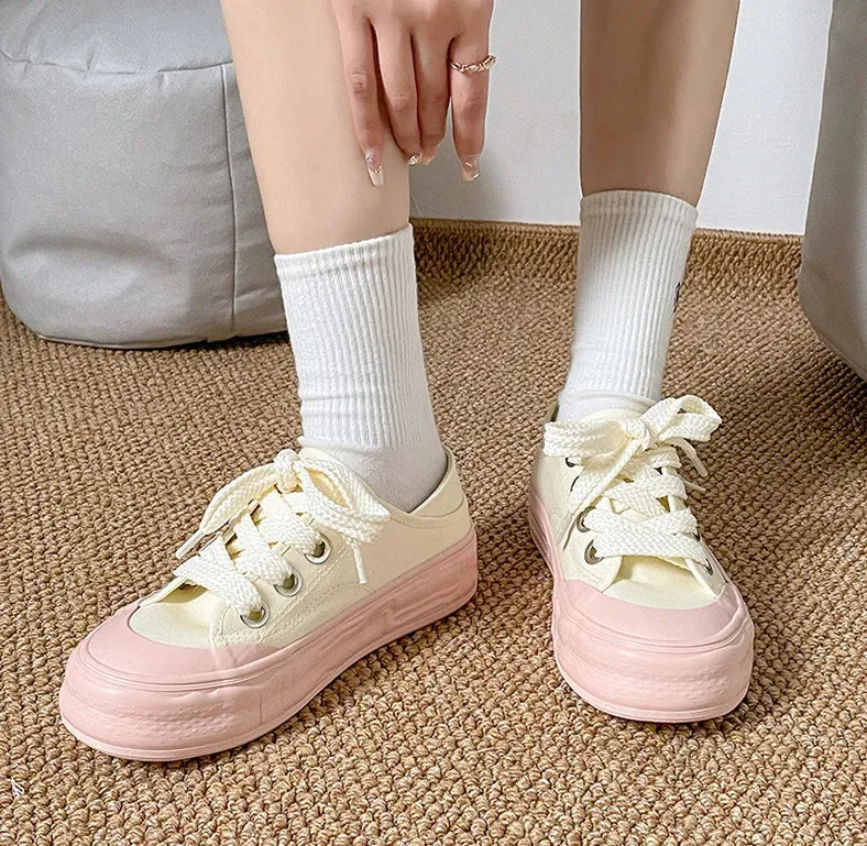 binfenxie  -  Canvas Shoes Women Platform Sneakers Ins Fashion Designer Female Vulcanize Shoes Round Toe Flat Shoe Low-top Casual Ladies Shoes