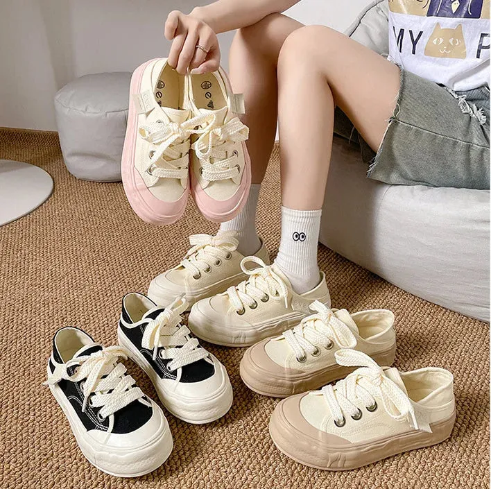 binfenxie  -  Canvas Shoes Women Platform Sneakers Ins Fashion Designer Female Vulcanize Shoes Round Toe Flat Shoe Low-top Casual Ladies Shoes