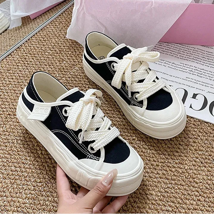 binfenxie  -  Canvas Shoes Women Platform Sneakers Ins Fashion Designer Female Vulcanize Shoes Round Toe Flat Shoe Low-top Casual Ladies Shoes