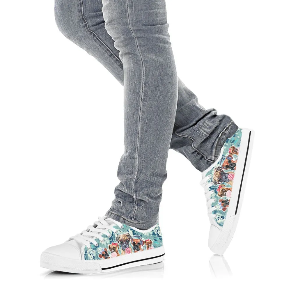 Boxer Dog Turquoise Pattern Low Top Shoes Canvas Sneakers, Dog Printed Shoes, Canvas Shoes For Men, Women