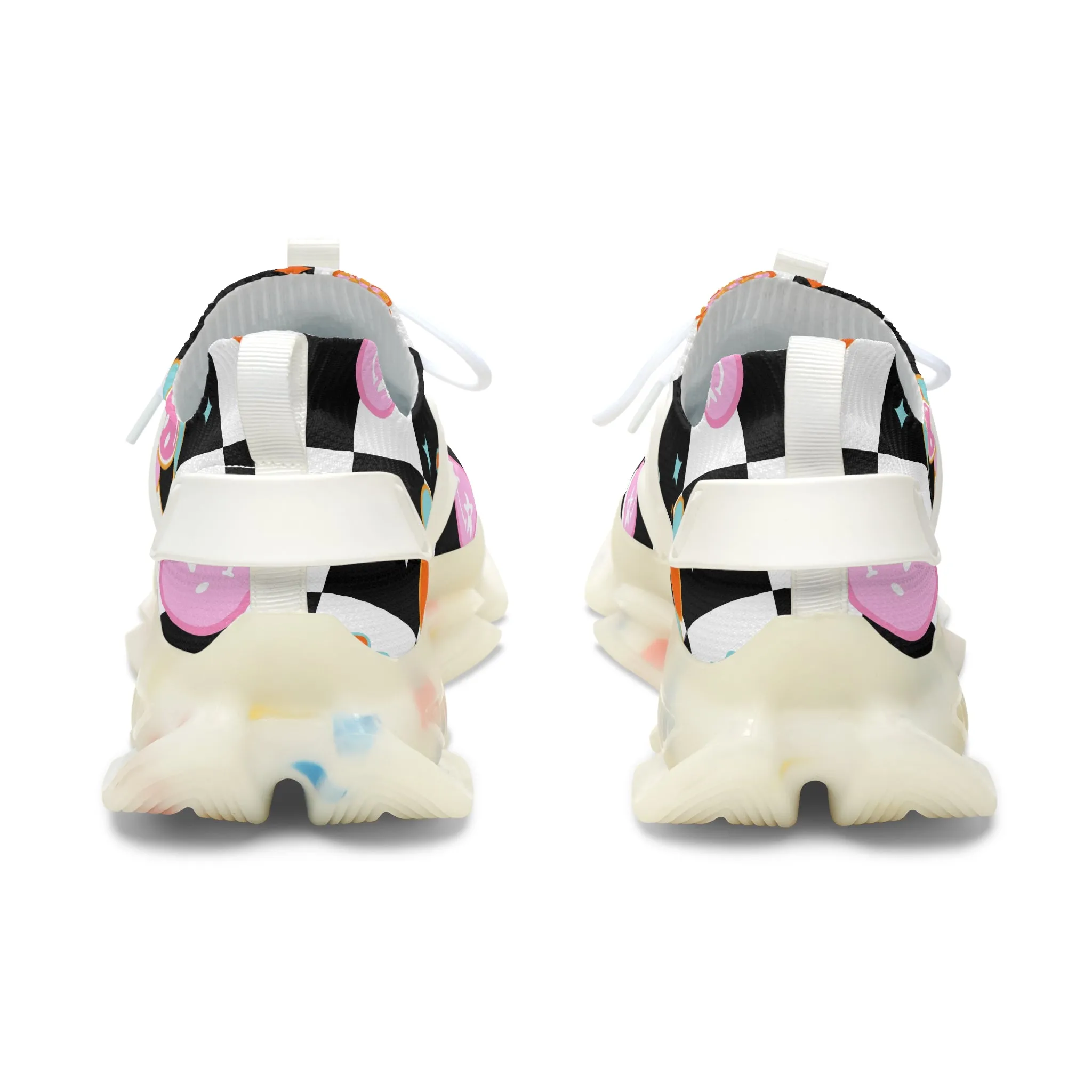 Checkered Smile and Pattern Women's Mesh Sneakers