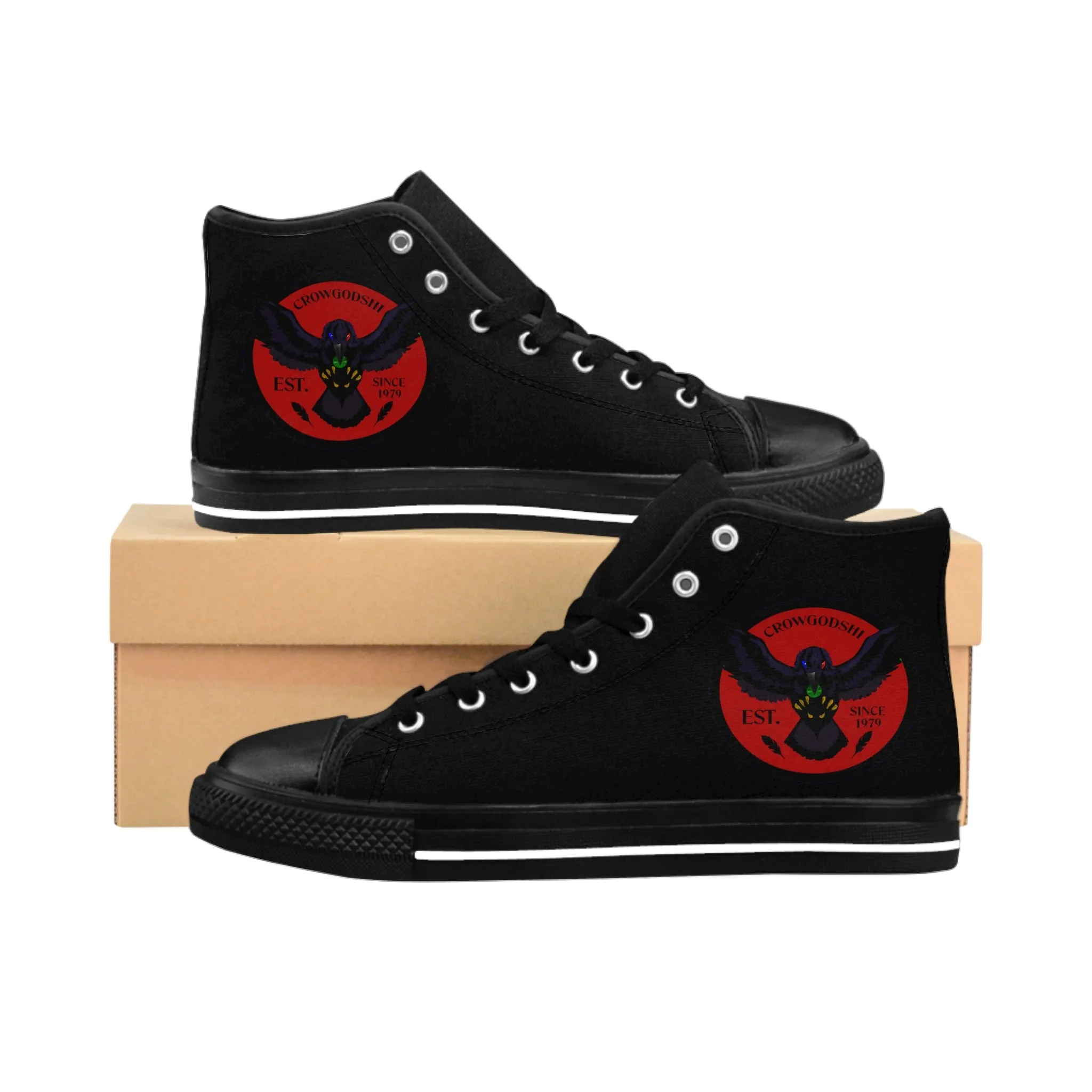 Crowgodshi 2nd Gen. High-Tops, Black on Black w/ BURGUNDY LOGO
