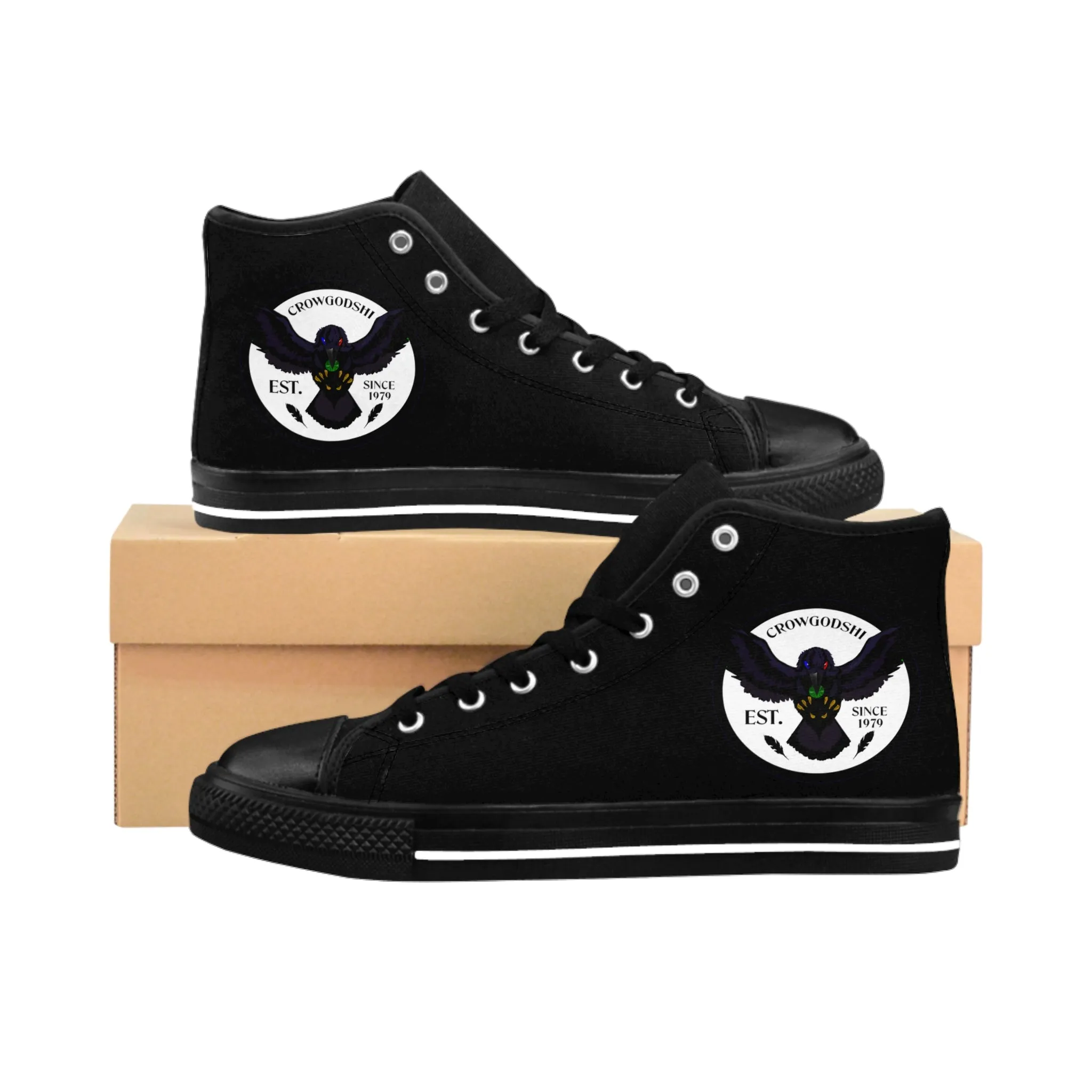 Crowgodshi 2nd Gen. High-Tops, Black on Black w/ WHITE LOGO