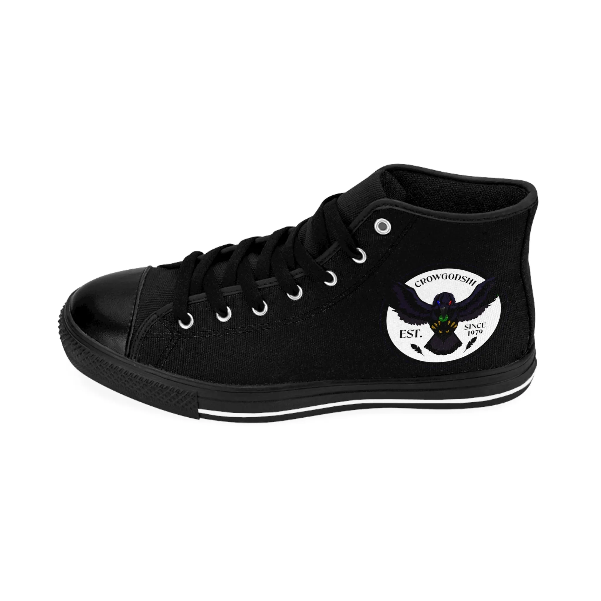 Crowgodshi 2nd Gen. High-Tops, Black on Black w/ WHITE LOGO