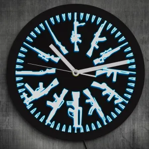 Gun and Bullets LED Neon Sign Wall Clock Vintage Different Guns Design Illuminated Wall Clock Color Change With Remote Control