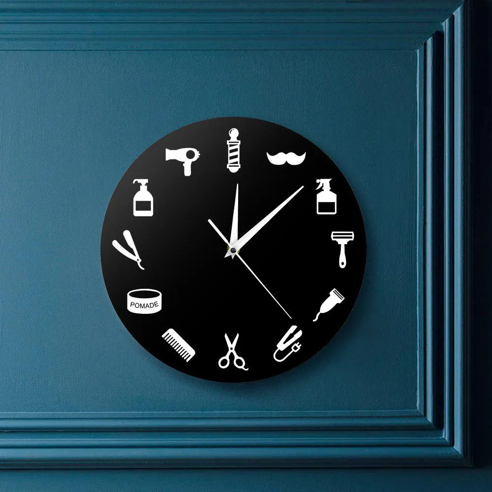 Hairstylist Business Wall Sign Barber Tools Designed Wall Clock Salon Artist Home Decor Barber Shop Pole Beauty Salon Wall Clock