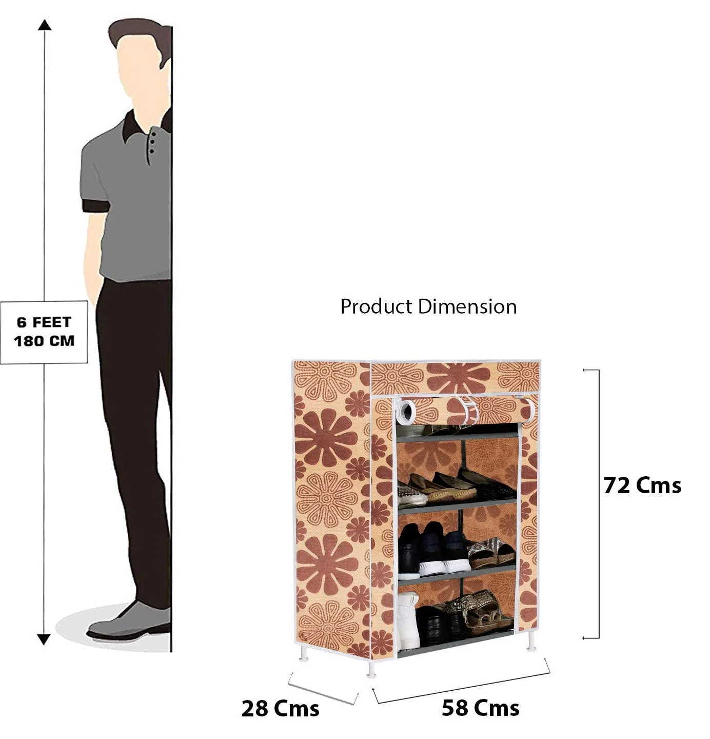 HELLO DADDY - Home Utility Portable Space Saving 4-Layer Metal Shoe Rack Organizer Stand-{Beige}