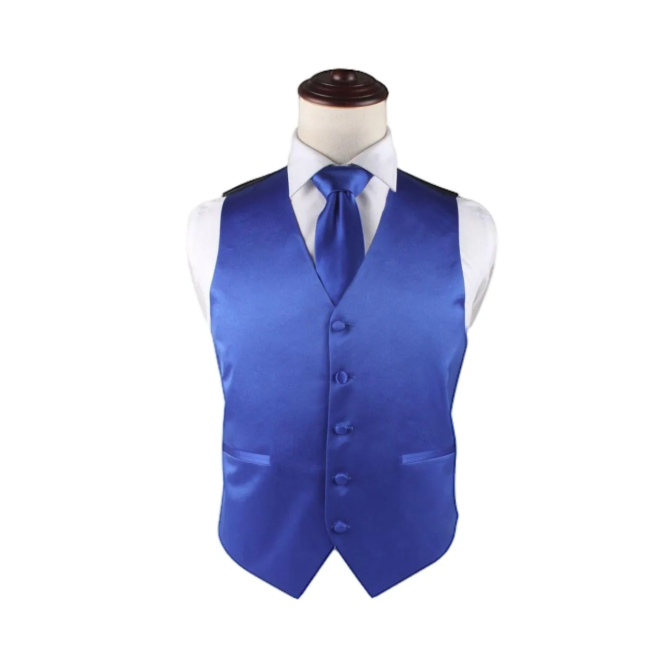 Mens Royal Blue Plain Vest Waistcoat & Matching Neck Tie