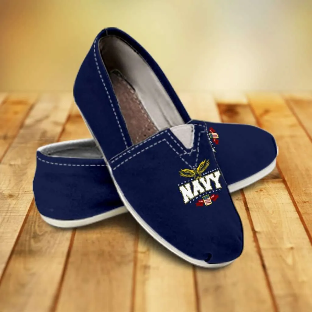 Navy Wings Casual Canvas Slip on Shoes Women's Flats