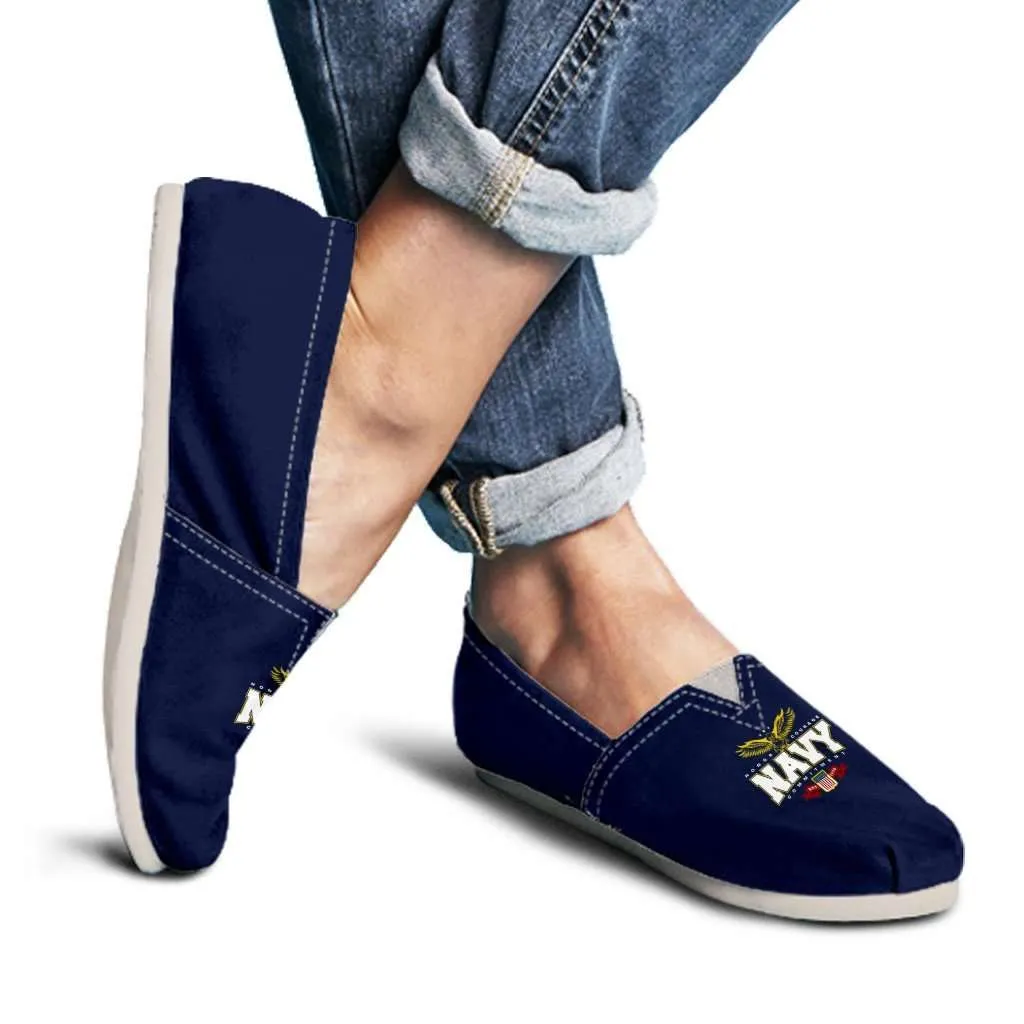 Navy Wings Casual Canvas Slip on Shoes Women's Flats