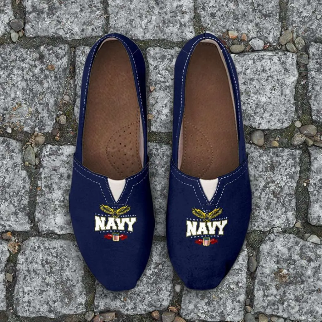 Navy Wings Casual Canvas Slip on Shoes Women's Flats