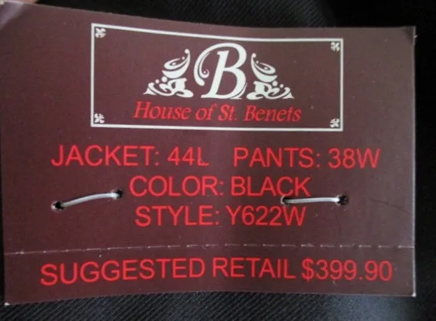NEW HOUSE OF ST. BENETS Tuxedo Sport Jacket Blazer Suit Pant 44L 38W BLACK Formal Wedding