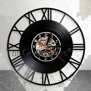 Roman Numerals Numbers Simple Wall Clock Vintage Style Vinyl Record Wall Clock Modern Design Home Decor Decorative Wall Watch