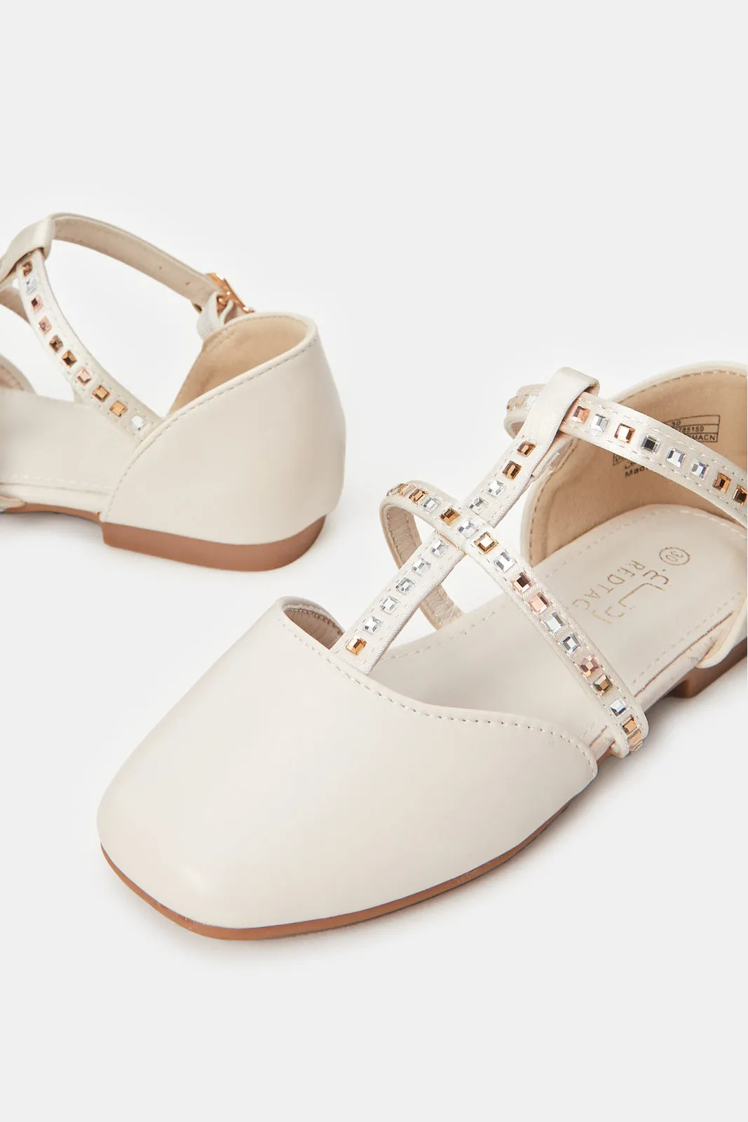 Senior Girls Ivory Diamante T-Bar Ballerina