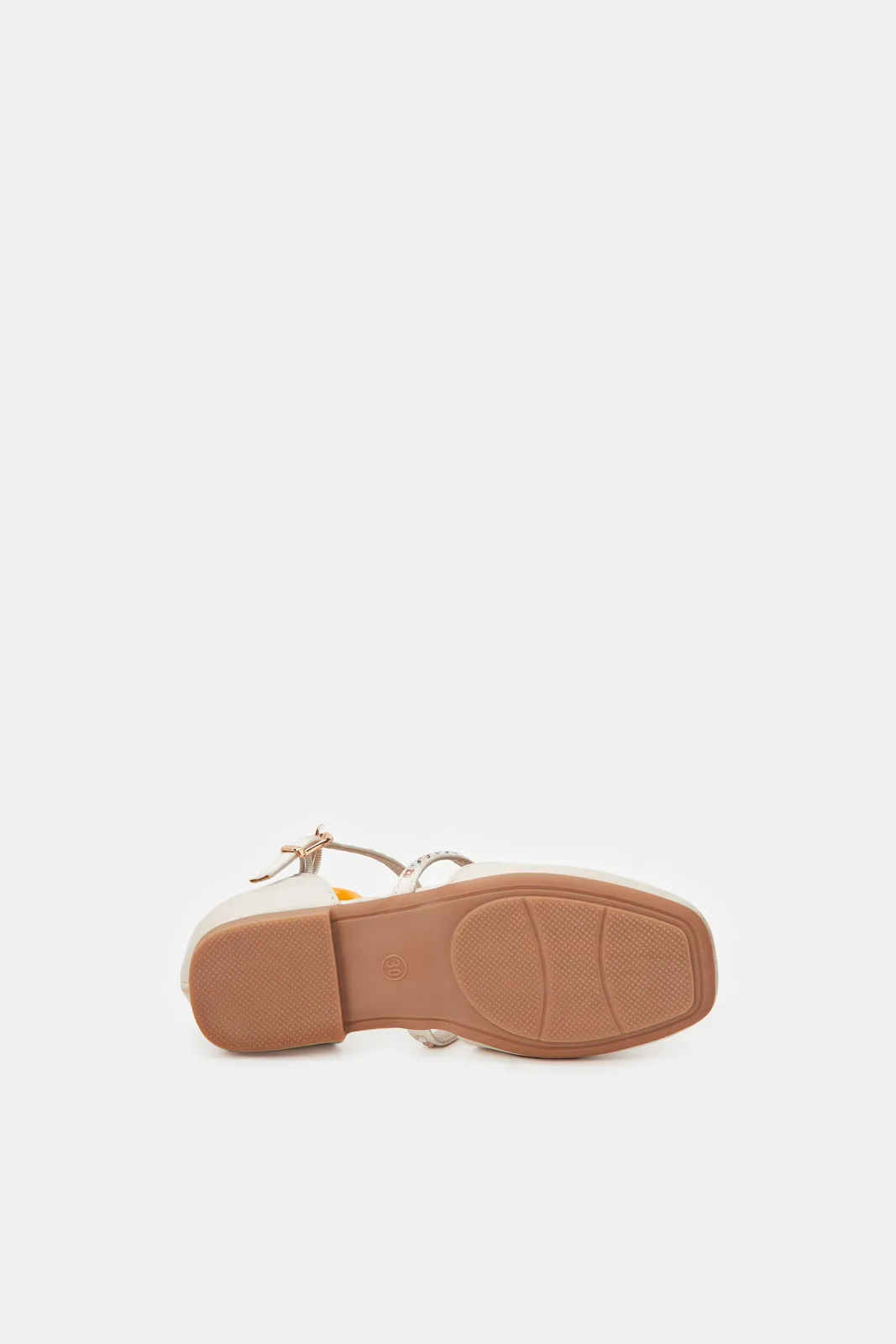 Senior Girls Ivory Diamante T-Bar Ballerina