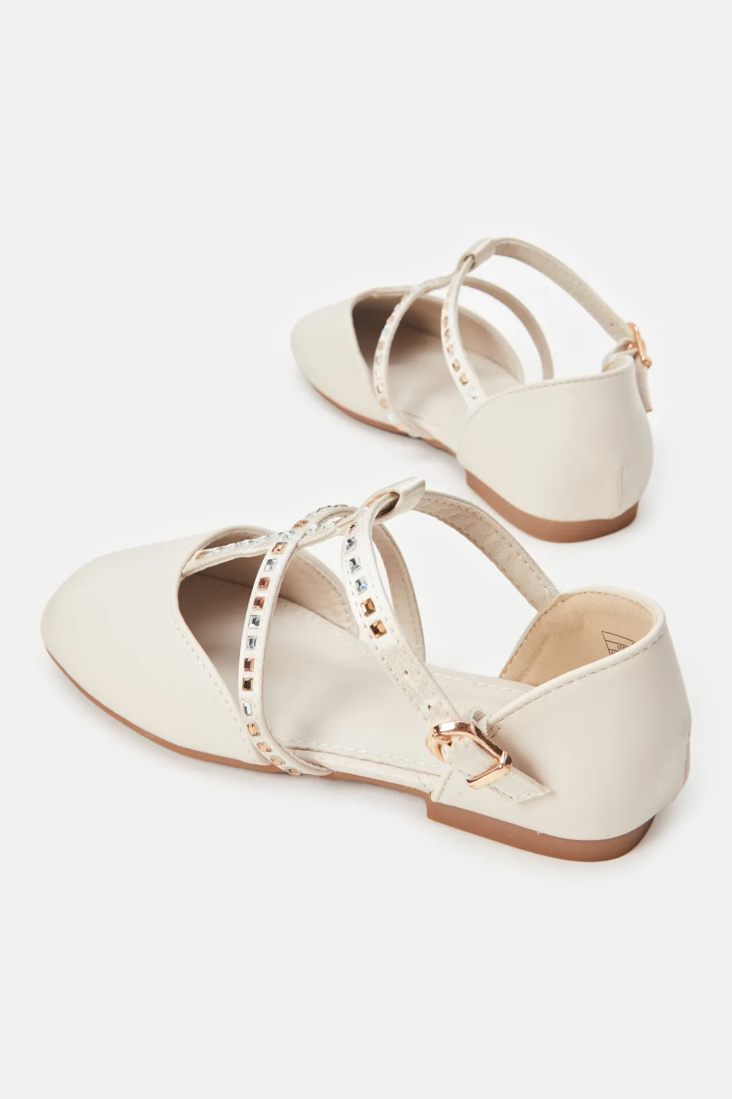 Senior Girls Ivory Diamante T-Bar Ballerina