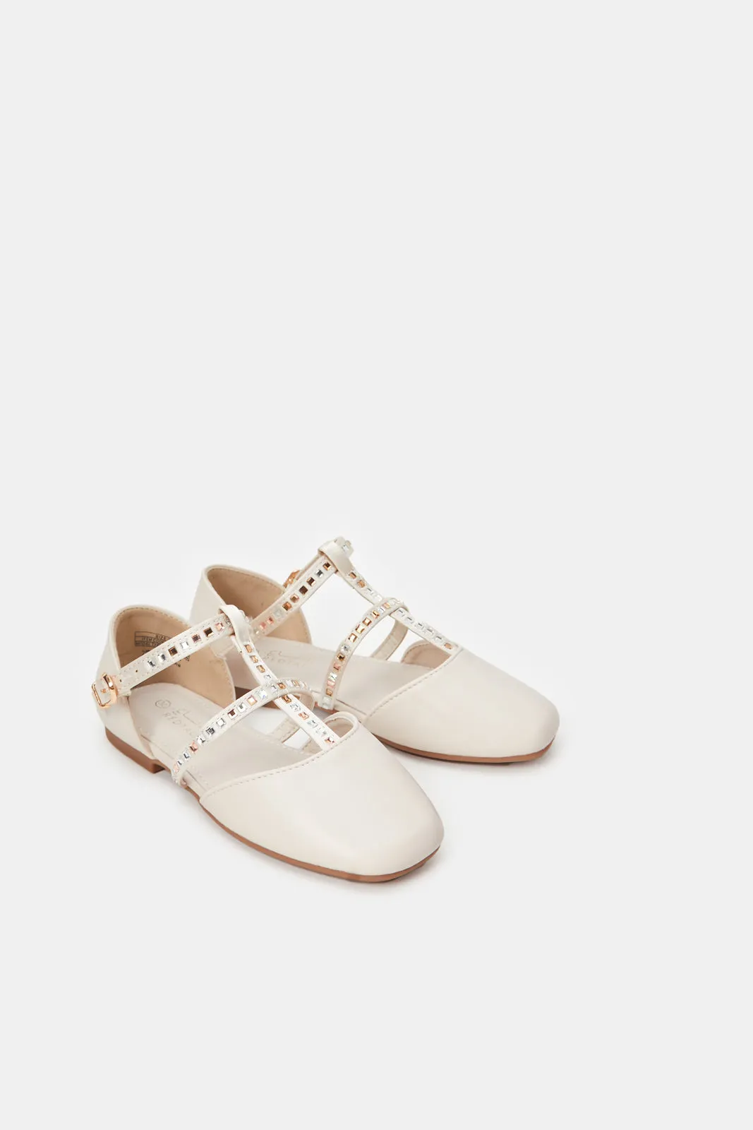 Senior Girls Ivory Diamante T-Bar Ballerina