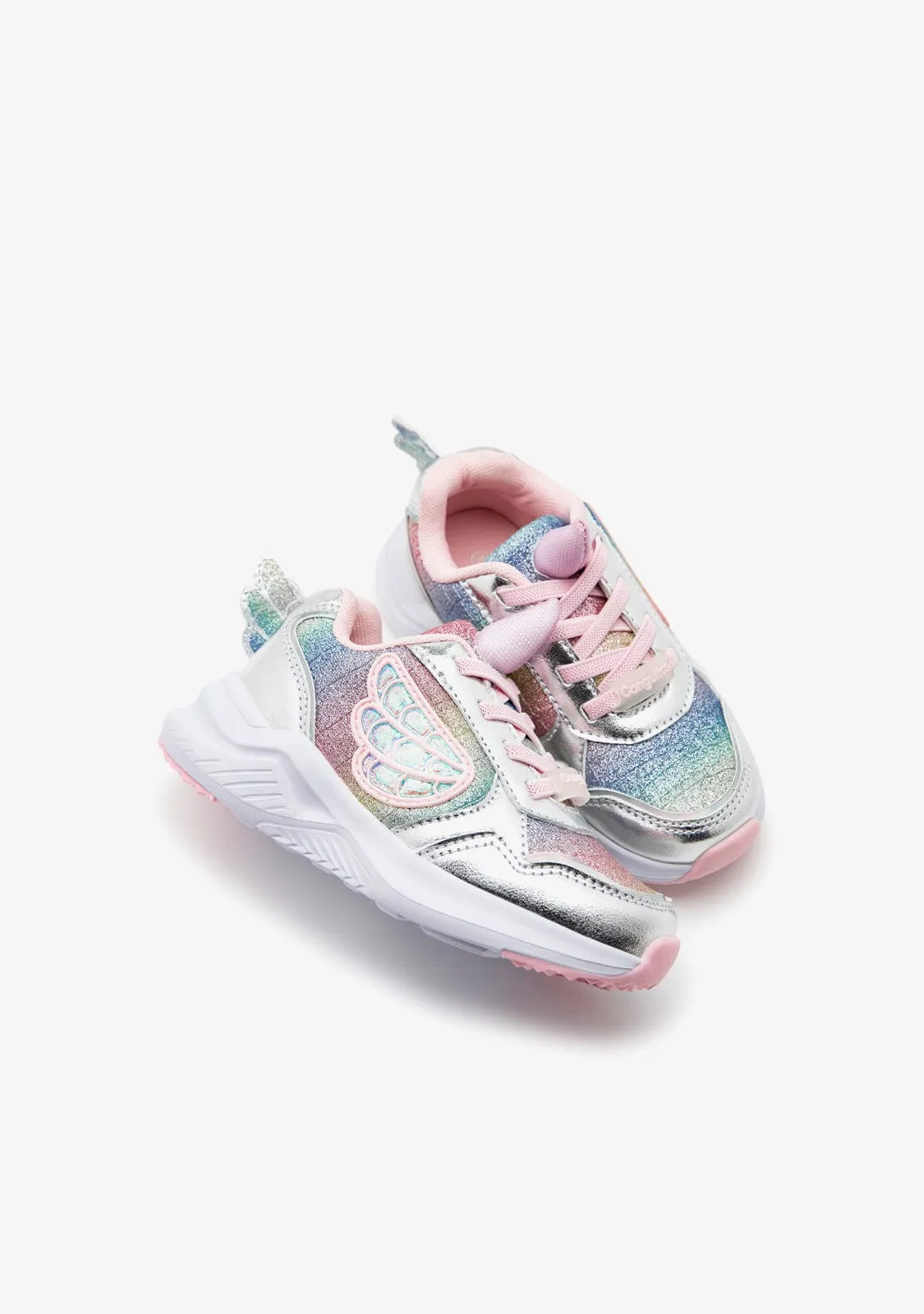 Silver Glitter Unicorn Sneakers with Lights