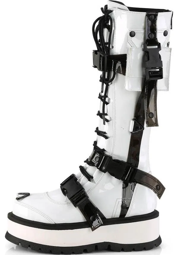 SLACKER-260 [White Patent] | PLATFORM BOOTS [IN STOCK]**