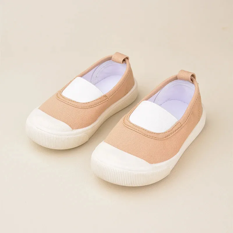 Spring Little Girls Lovely Pink Flower Printed Flat Canvas Shoes Kids Slip-on White Blank Daily  Casual Walking Shoes EK9S43