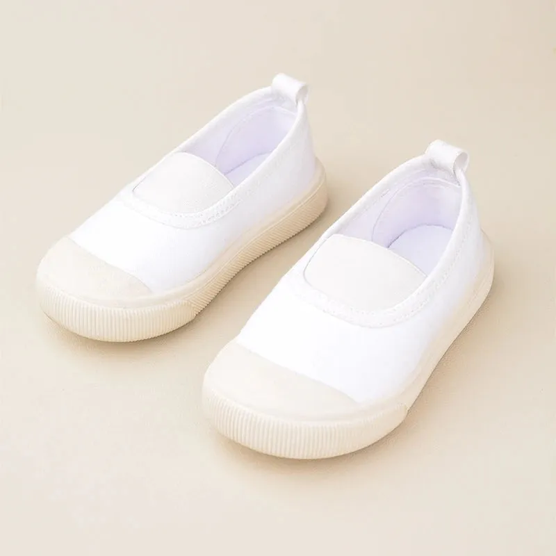 Spring Little Girls Lovely Pink Flower Printed Flat Canvas Shoes Kids Slip-on White Blank Daily  Casual Walking Shoes EK9S43