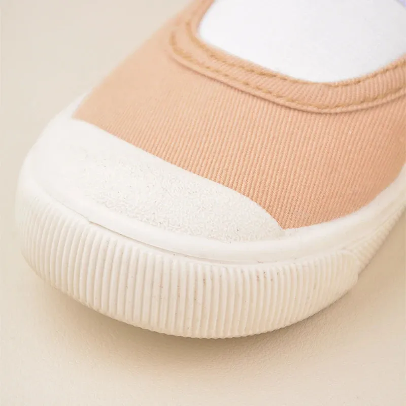 Spring Little Girls Lovely Pink Flower Printed Flat Canvas Shoes Kids Slip-on White Blank Daily  Casual Walking Shoes EK9S43