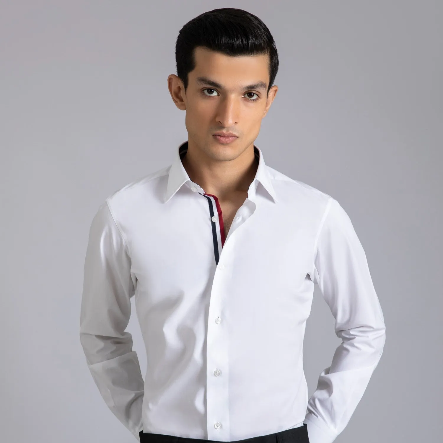 White Tri-Band Inlay Sports Collection Formal Shirt OL-158