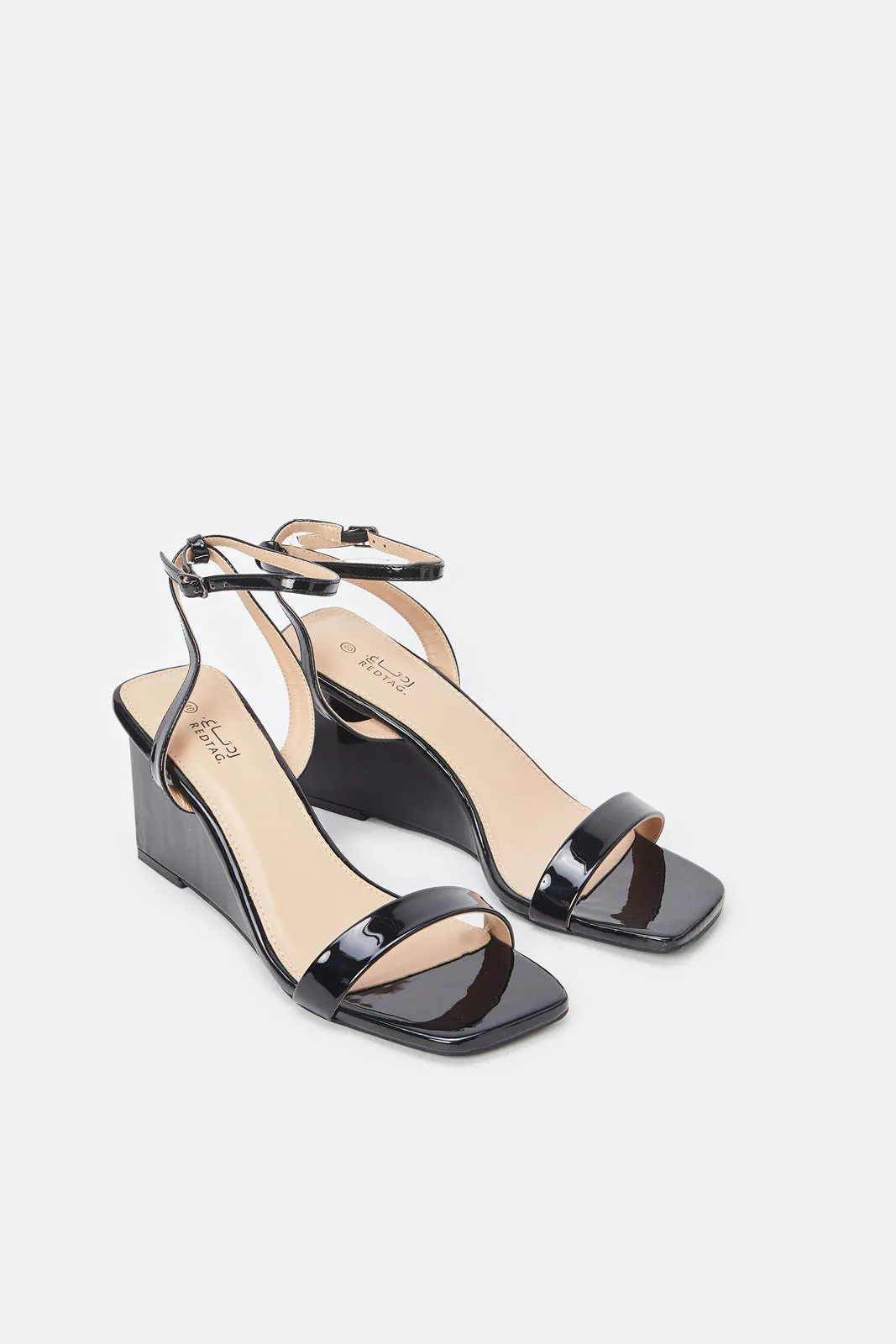 Women Shiny Black Patent Wedges