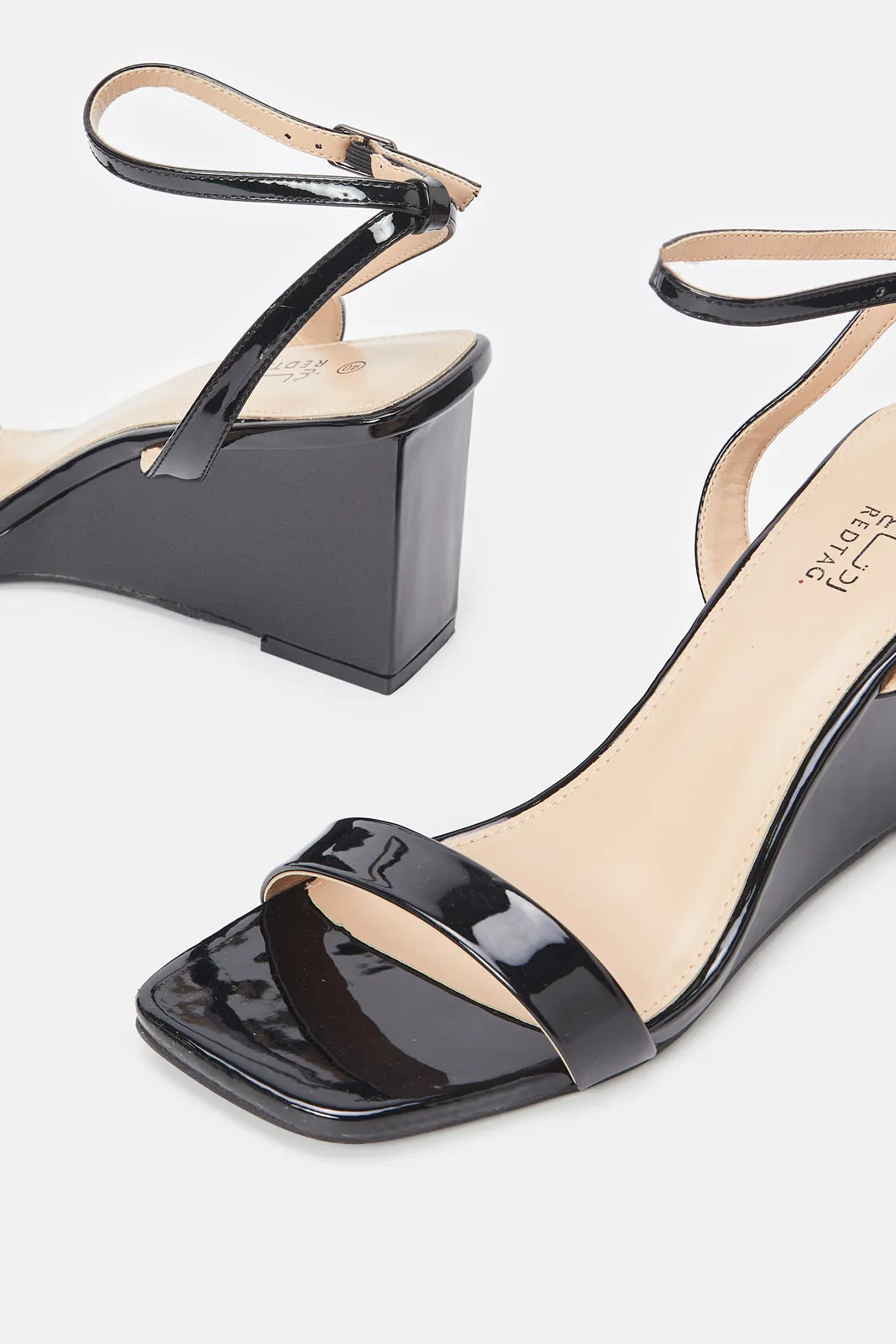 Women Shiny Black Patent Wedges