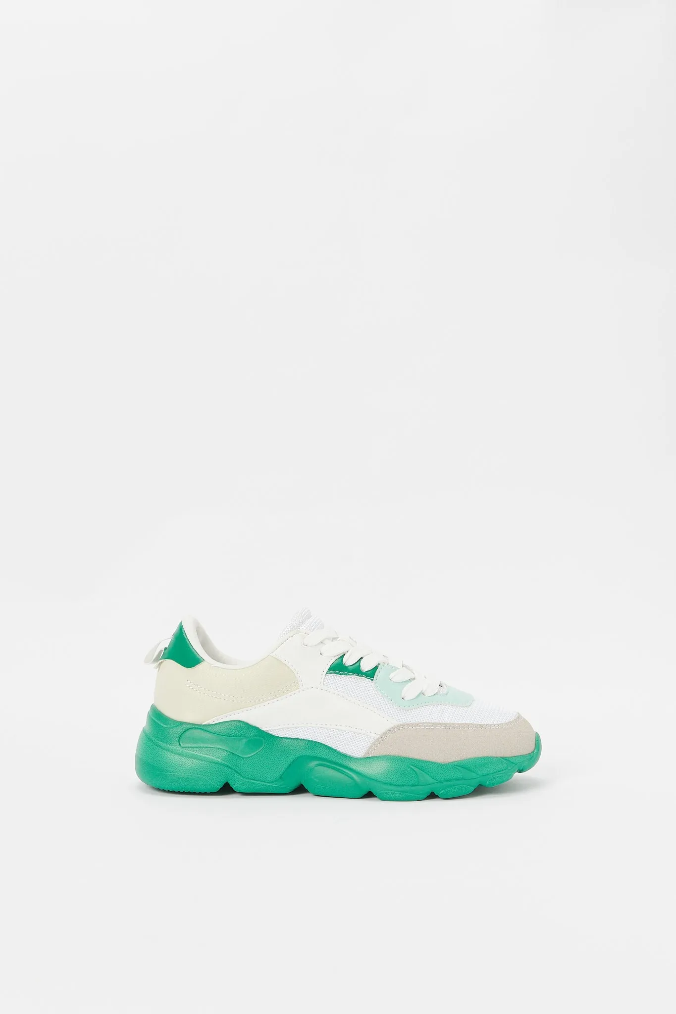 Women White And Green Lace Up Sneaker