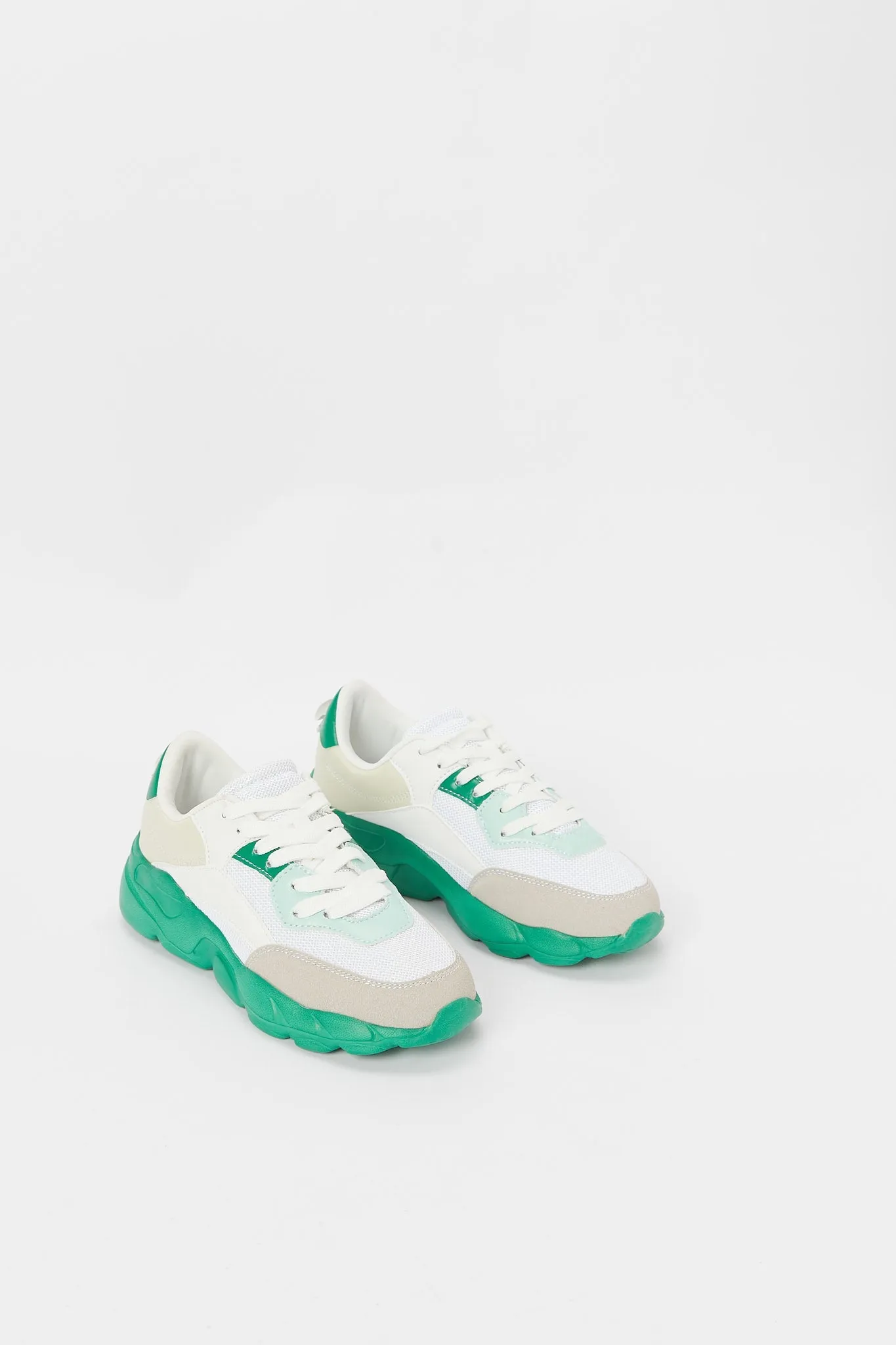Women White And Green Lace Up Sneaker