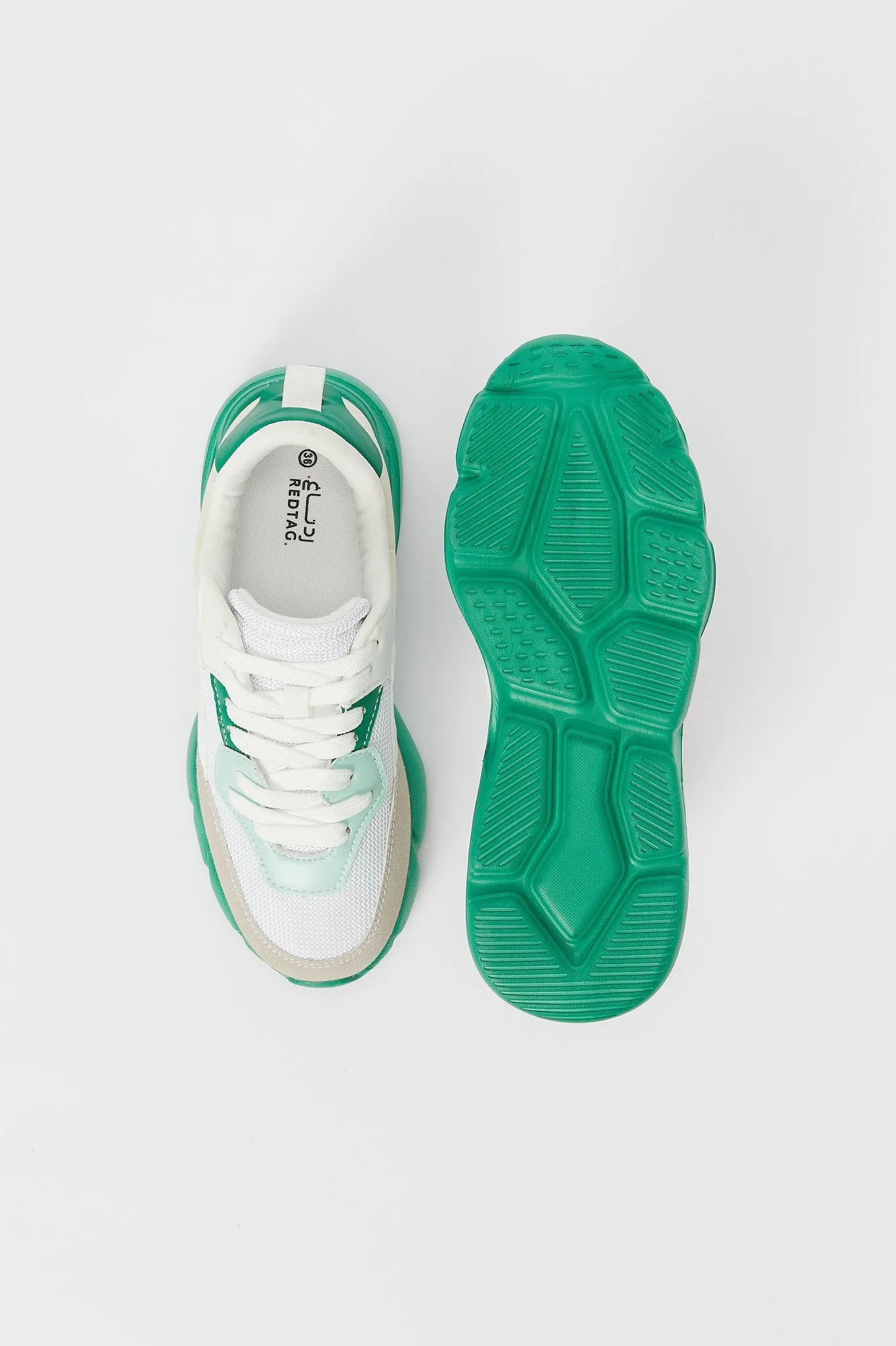 Women White And Green Lace Up Sneaker