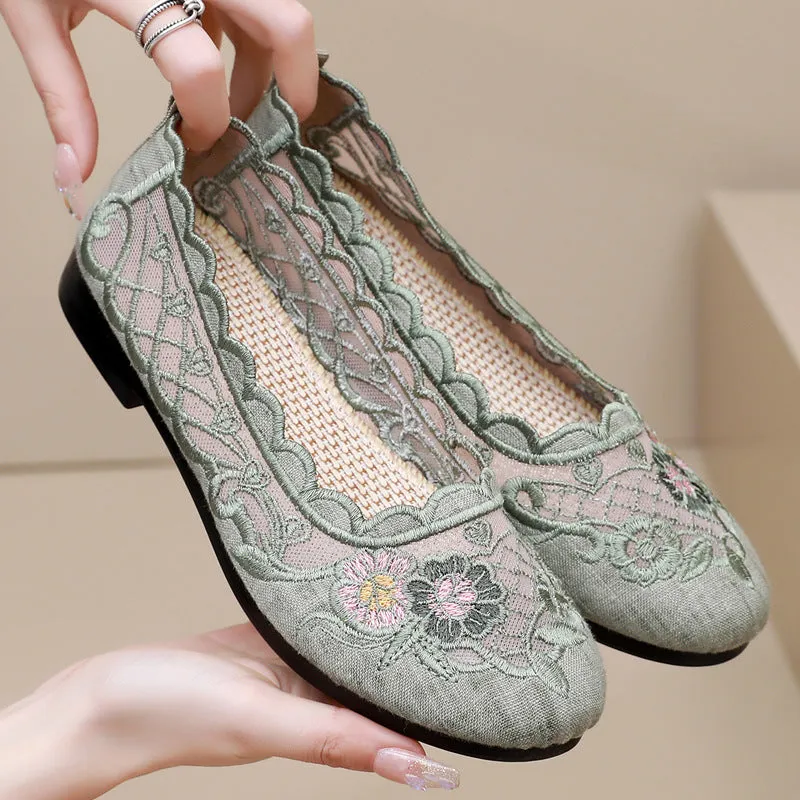 Women's Beijing Cloth Female Tennis Breathable Mesh Flat Bottom Canvas Shoes