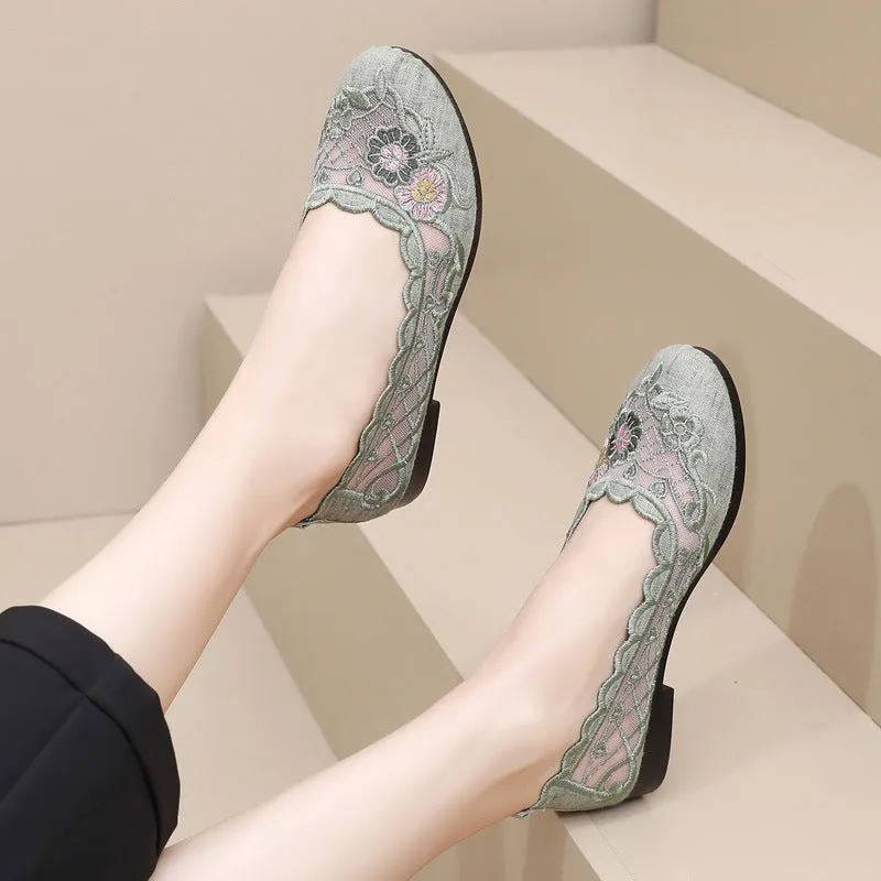 Women's Beijing Cloth Female Tennis Breathable Mesh Flat Bottom Canvas Shoes