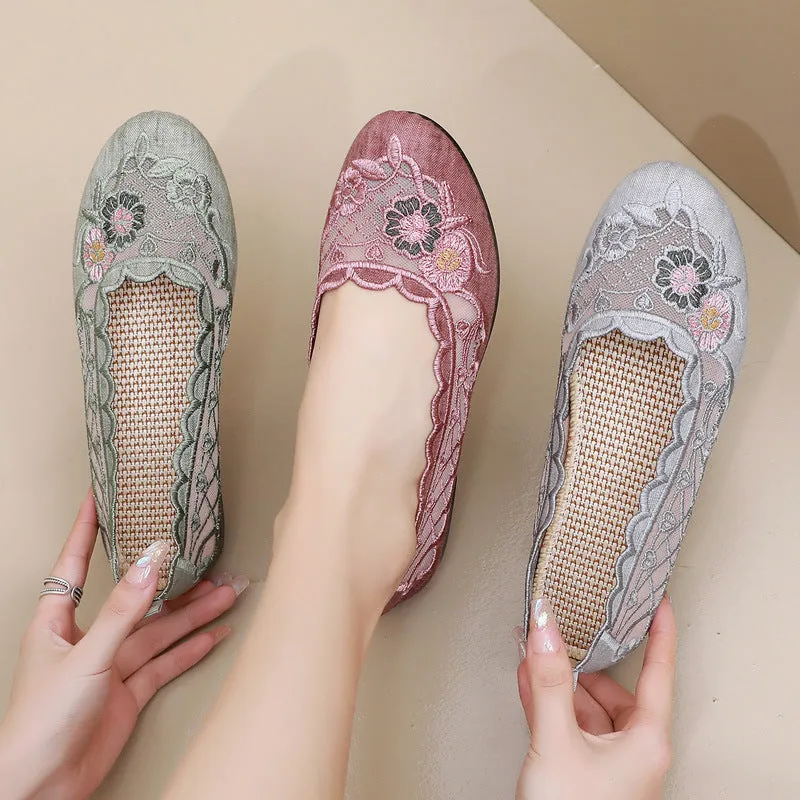 Women's Beijing Cloth Female Tennis Breathable Mesh Flat Bottom Canvas Shoes